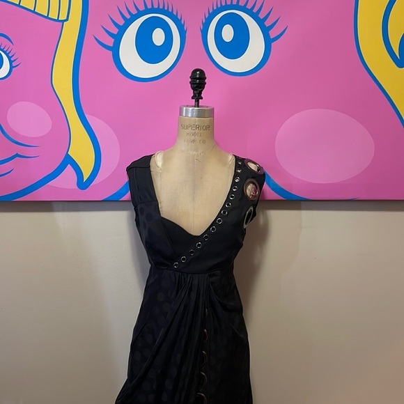 Givenchy Black Gunmetal Grommets Draped Dress Bustier - Picture 1 of 13